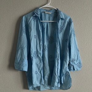 Zara Sky Blue Lace Detail Blouse